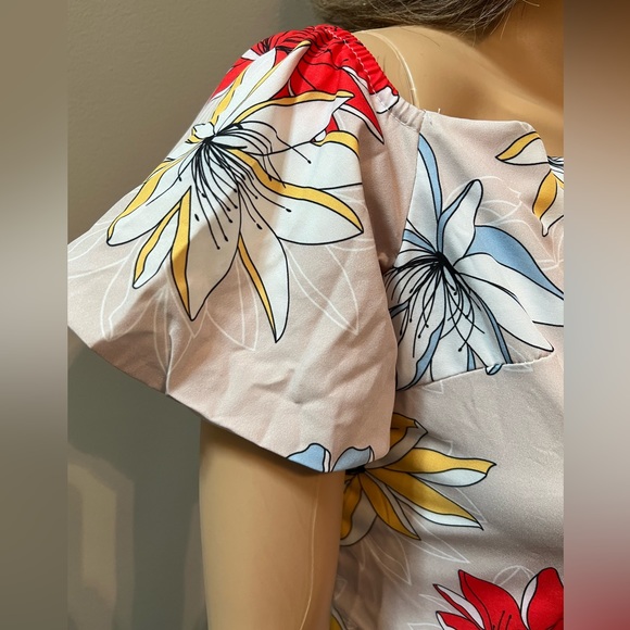 NWT Ezpopsy Puff Sleeve Summer, Tan Dress Sz8 - Picture 3 of 8